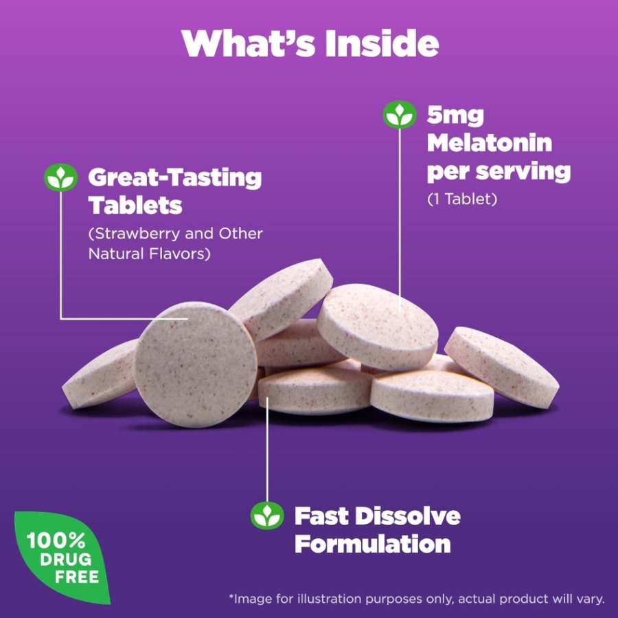 ม็ดอม - Natrol Melatonin Time Release Fast Dissolve 5mg. (250เม็ด) รส/สตรอเบอร์รี่