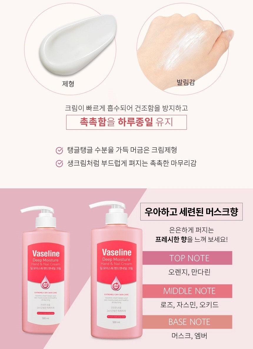 ขวดปั้ม Vaseline deep Moisture Hand&Nail Cream 500ml.