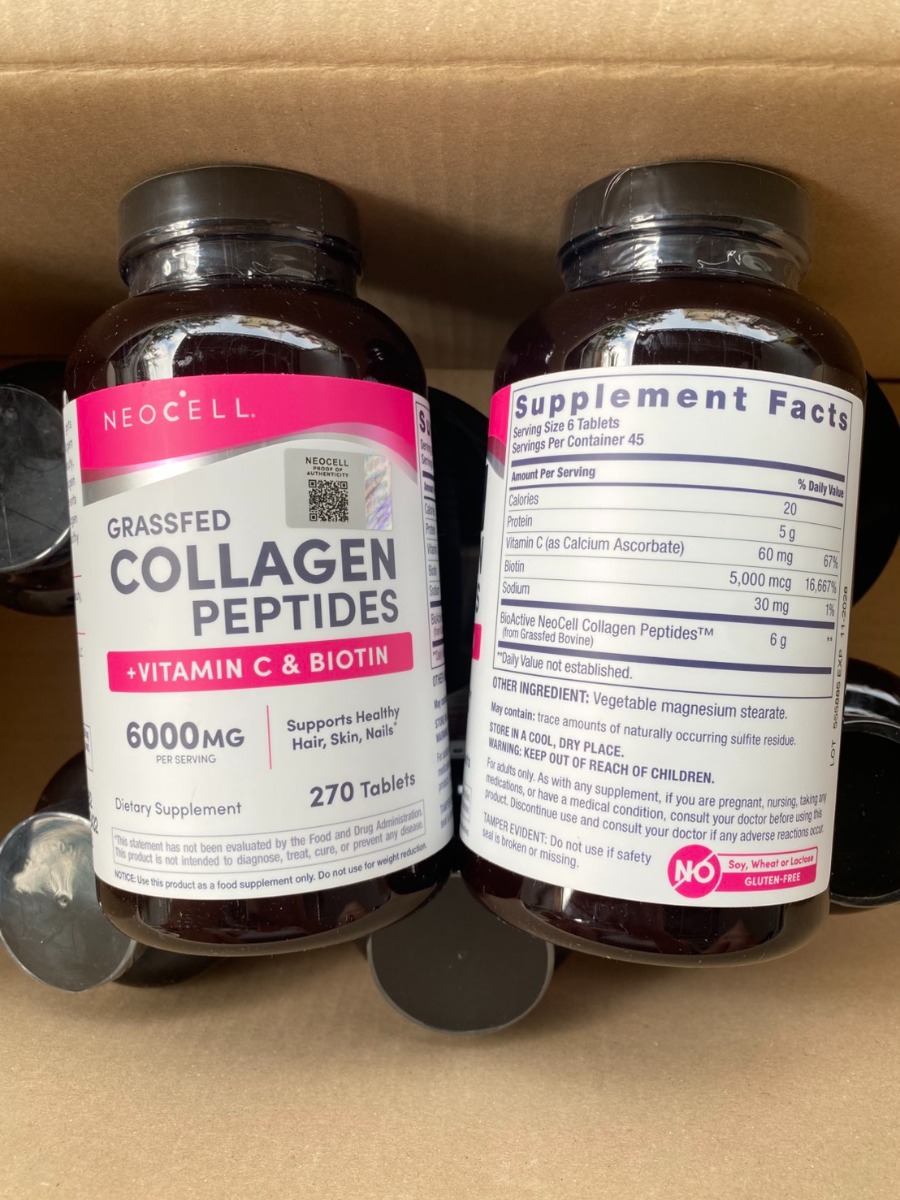 แถบชมพู Neocell Grassfed Collagen Peptides +Vitamin C & Biotin (270Tablets)